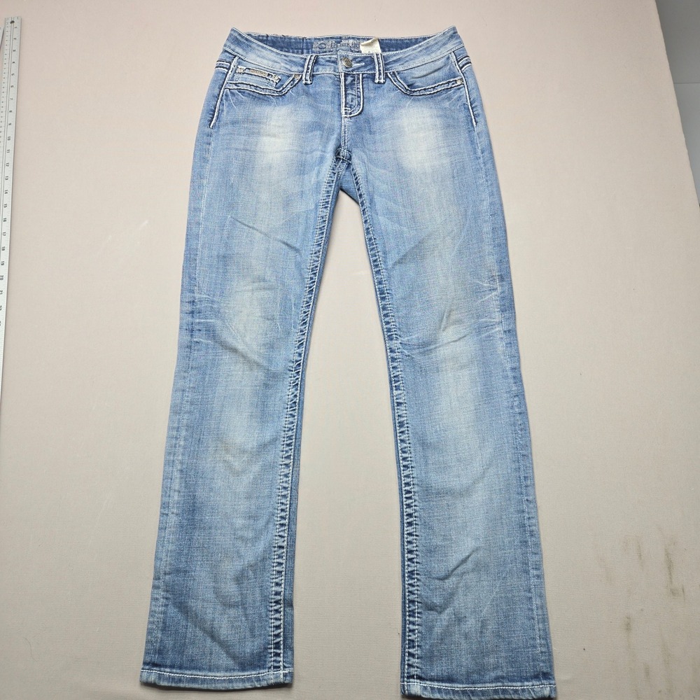 Warehouse One Jeans Premium Straight Embroidered Rhinestone Blue Womens 30/REG